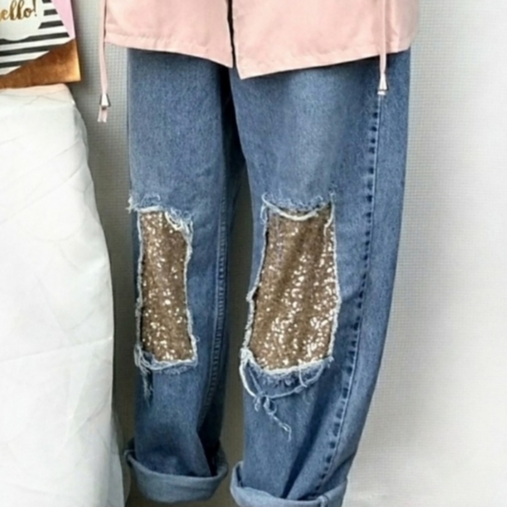 Rare Custom Vintage Sequin Patch Distressed Levi's